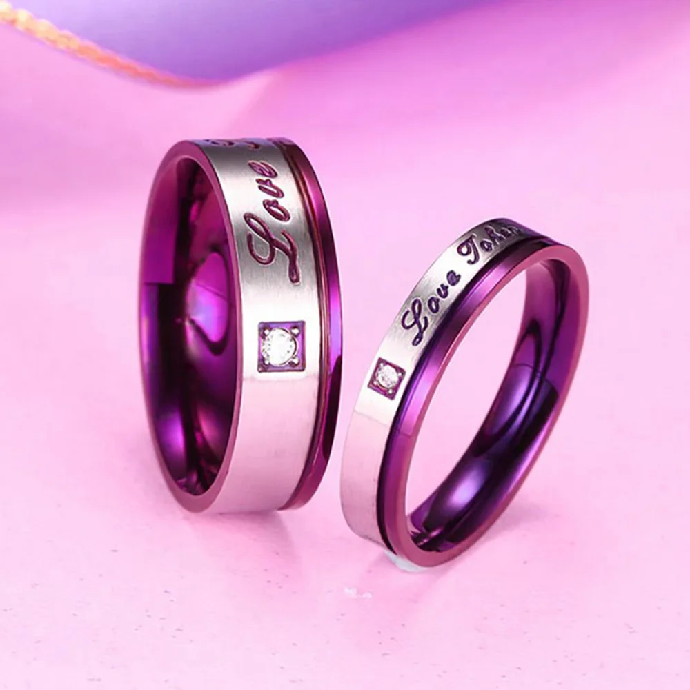 Кольцо для влюбленных подарки для валентинки для женщин и мужчин "символ любви" из нержавеющей стали любовное обещание кольцо Свадебные обручальные кольца фиолетовый