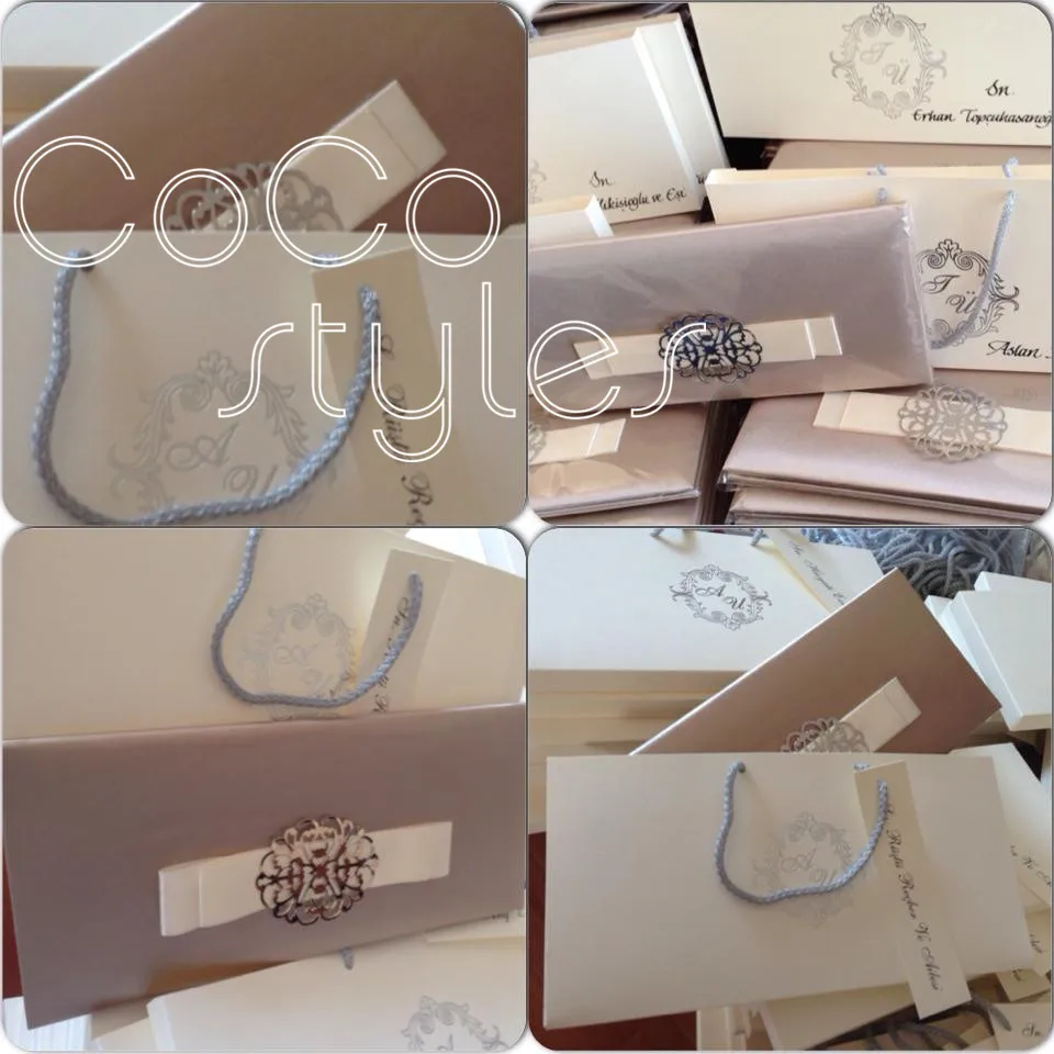  Cocostyles bespoke stunning silk hardcover invitation card with laser cut metal decoration and ribb - 32864897703