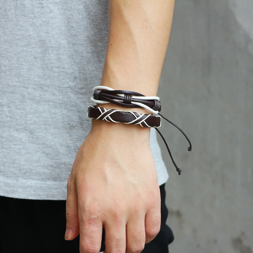 Fnixtar кожаный браслет для мужчин 2018 браслеты женщин Pulseira Masculina Многослойные на