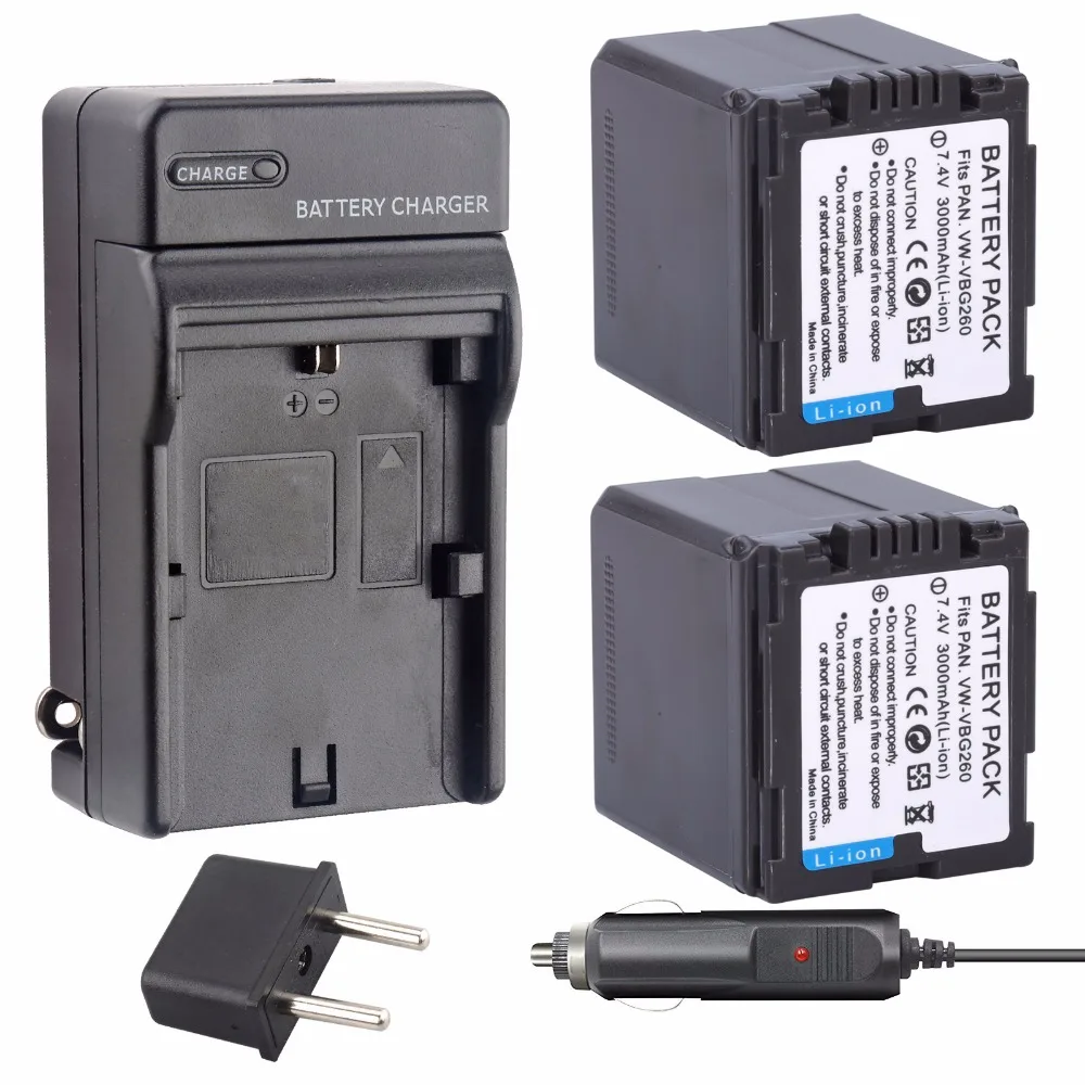 

2 Pcs Probty VW-VBG260 VW VBG260 Battery + charger for Panasonic AG-AC7 AG-AF100 HDC-HS250 HS300 HS700 SD600 SD700 SDT750 TM300