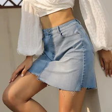 Женская летняя джинсовая моющаяся юбка с высокой талией на молнии спереди, неровные края, повседневная короткая юбка-карандаш женские юбки Saias