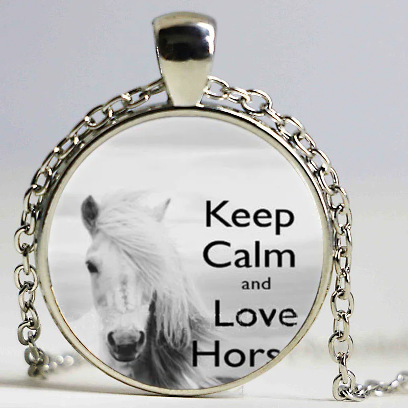 Винтажное серебряное ожерелье с подвеской Keep Calm and Love Horse Cabochon|pendant necklace|necklace