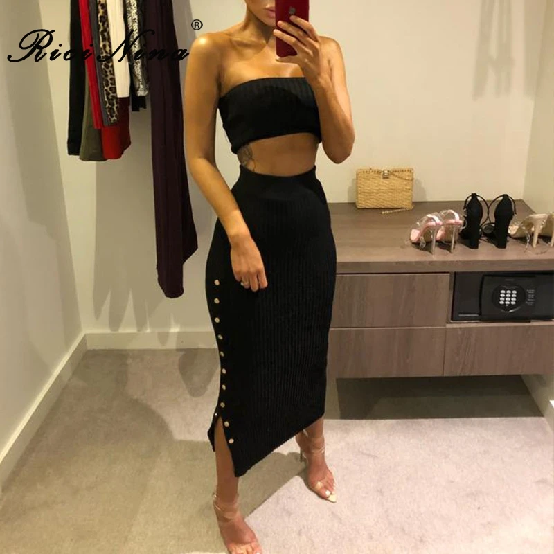 RICININA 2019 Women Sexy Dress Woman Slash Neck Backless Side Slit Knitted Long Dress Bandage Party Elegant Club Party Dresses RICININA 2019 Women Sexy Dress Woman Slash Neck Backless Side Slit Knitted Long Dress Bandage Party Elegant Club Party Dresses