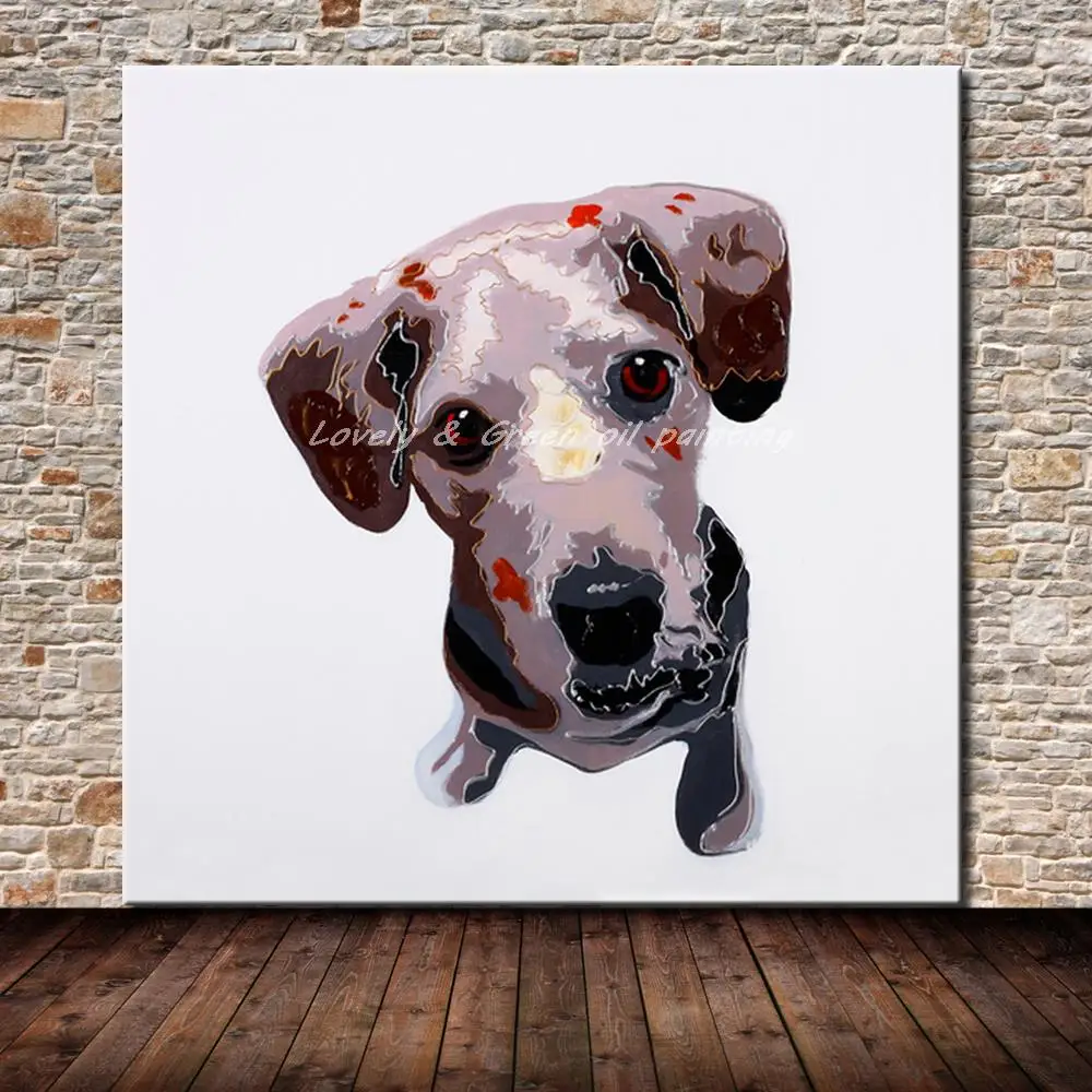 

Hand Painted Modern Abstract Dog Animal Oil painting On Canvas Wall Pictures Paintings For Living Room Wall Art Dog Pet Picture
