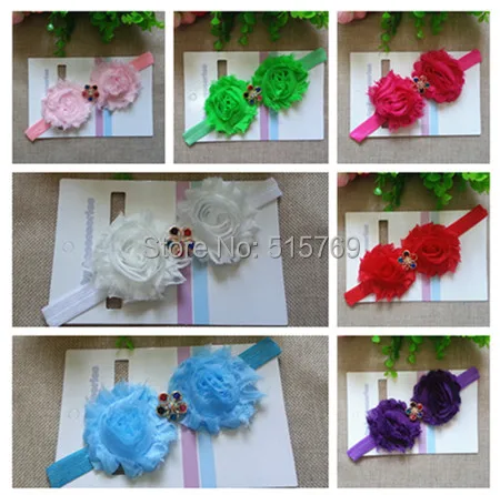 

Childern Baby shabby chic flower hairband Girls Colorful Diamond Hair Accessories Baby Girl Chiffon Headband Infant Hair band