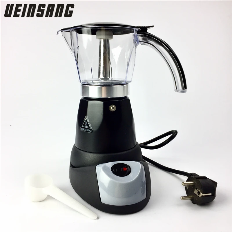 Coffee Moka Pot Black 300ml Aluminum Electric Moka Pot V60 Percolator Mocha Coffee Machine Espresso Coffee Maker