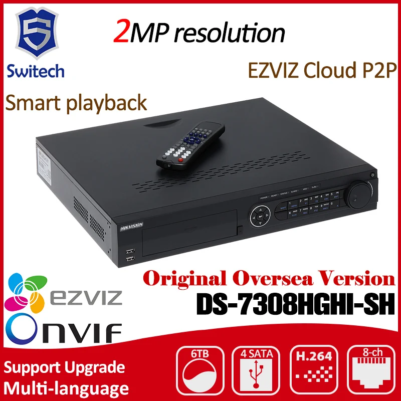 DS 7308HGHI SH Hikvision DVR 8CH Turbo HD DVR P2P TVI DVR HDMI VGA 4 SATA interfaces for 4 HDDS