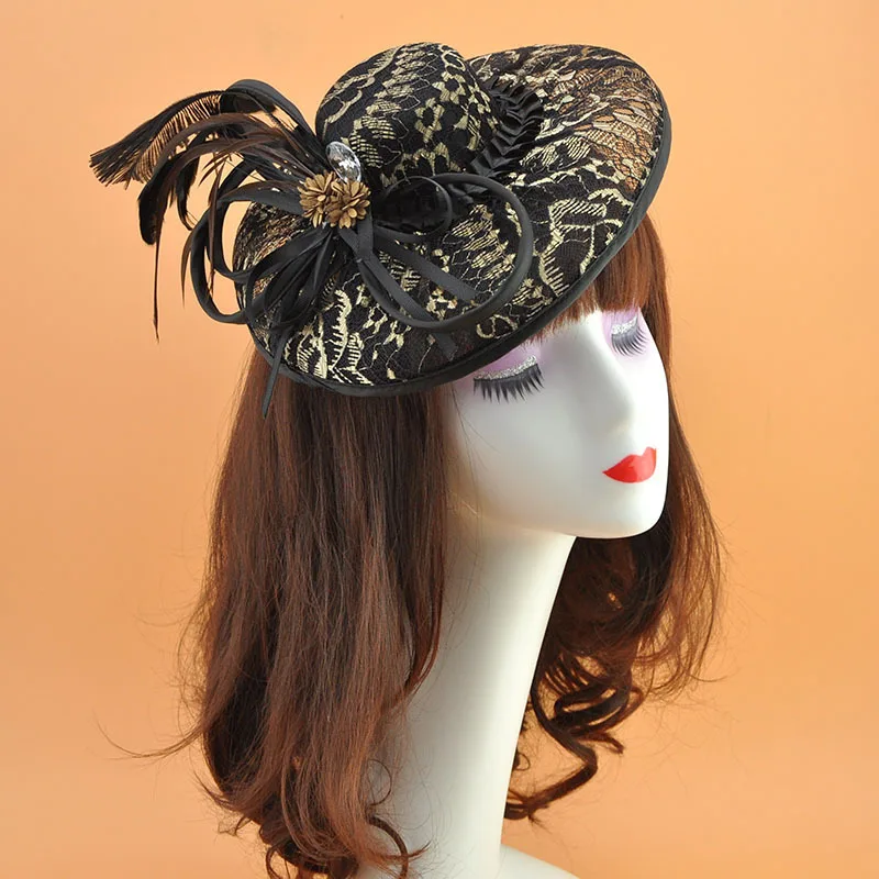 

Wedding hats for women elegant Feather Mesh Top Hat church hats for black women Headband or a Clip Tea Party Headwewar for Girl