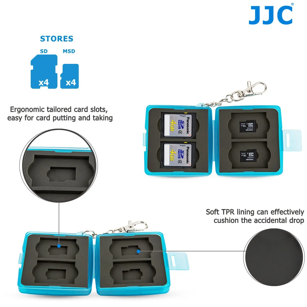 JJC Water-Resistant Camera Memory Card Case 4 SD+ 4 TF Mini Compact Tough Storage Box