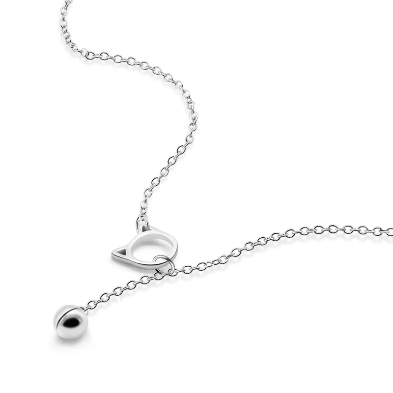 

S925 Sterling Silver Necklace Cat Series Pendant Bell with Sonic Solid Silver Necklace Girl Fashion Jewelry Valentine's Day gift