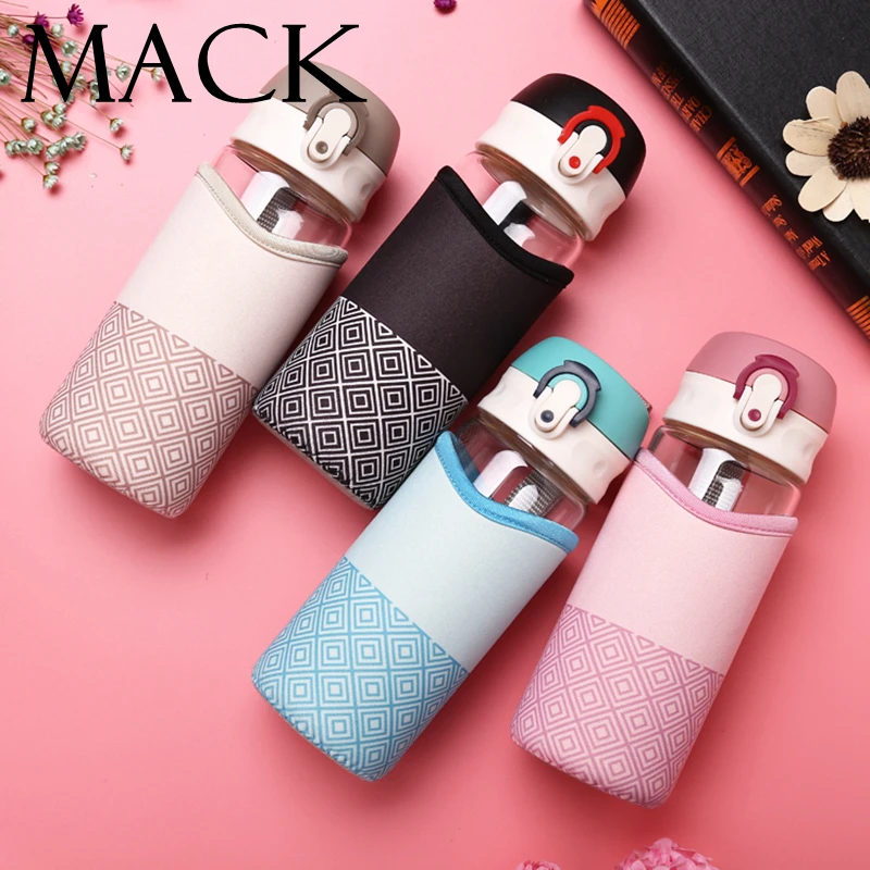 MACK Creative Quick Open PP Lid Water Glass Bottle With Tumbler Cover 400ml 500ml MCG041