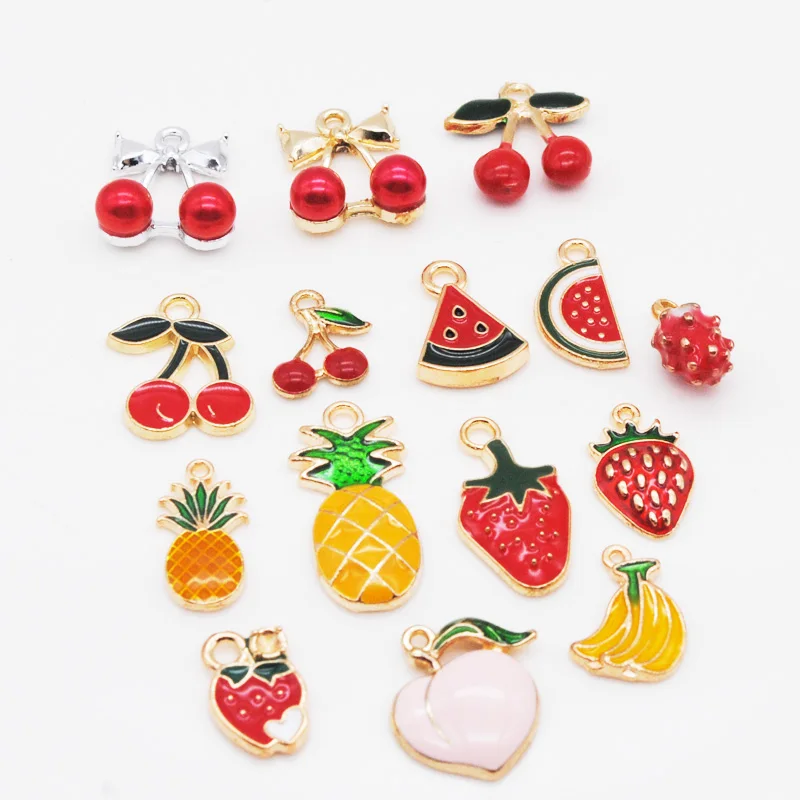 

15pc/pack Mixed Style Fruit Watermelon Cherry Enamel Beads Charm Pendant For DIY Handmade Earring Jewelry Findings Accessories