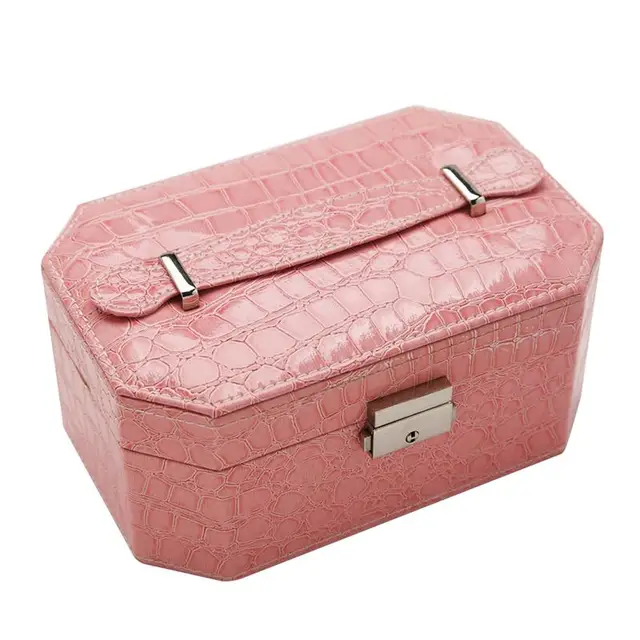 Dual Layer Cosmetics Makeup Organizer Case Lockable Jewelry Box with Lock and Mirror Gift for