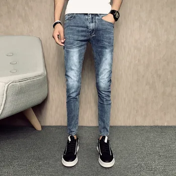 

Summer Men Jeans Brand Designer Simple Slim Fit Denim Pants Men Ankle Length All Match Solid Hip Hop Skinny Jeans Men Clothing