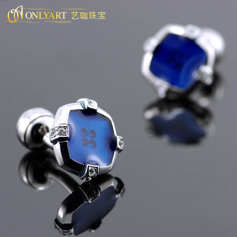 

OnlyArt fashionable blue resin cuff links shirt for men accessory crystal product
