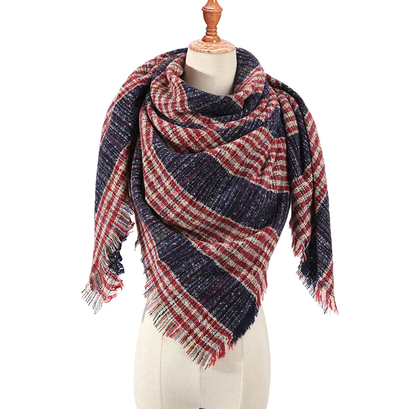 Winter Triangle Wraps Scarf For Women Shawl Cashmere Plaid Scarves Blanket 