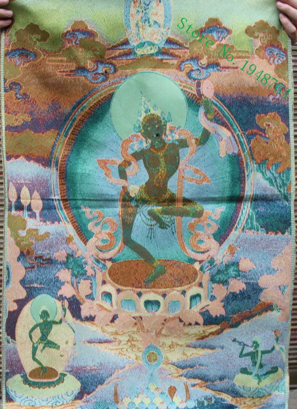 24" Tibet Buddhism Cloth Silk embroidery Dorje Phakmo Vajravarahi Thangka mural 