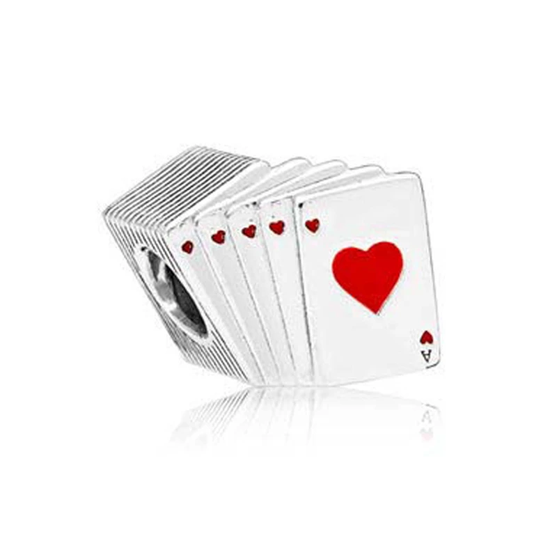 Новинка, оригинальные посеребренные очаровательные браслеты Pandora, сделай сам, ключи любви, чайный горшок, Висячие Подвески, бусины для женщин, сделай сам, ювелирное изделие - Цвет: Playing Cards