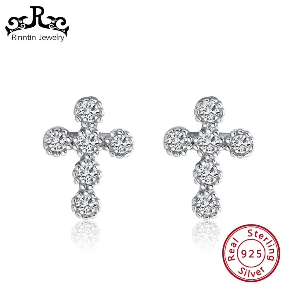 

Rinntin Women 925 Sterling Silver Stud Earrings 6 Pcs AAA Cubic Zircon Cross Shape Rose Gold Color Silver Earring Jewelry TSE106