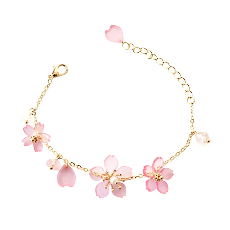 Браслет золотого цвета с подвеской в виде Цветка Персика|bracelets for|crystal charm braceletcharm