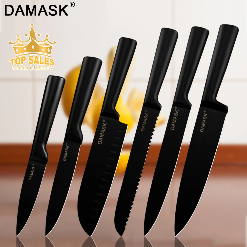

Damask Chef Knife Stainless Steel Kitchen Knives Set Japanese Professional Chef Cleaver Non-stick Coating Black Cook Accessories