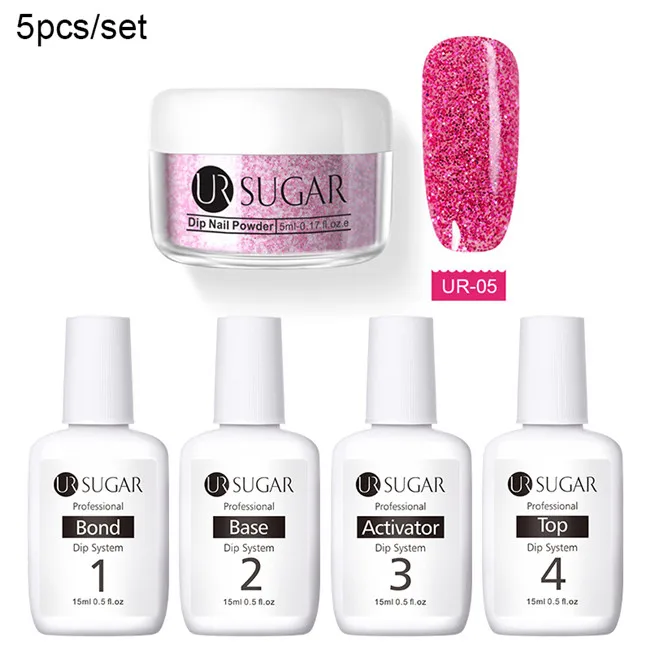 UR SUGAR 5pcs Dipping Nail Glitter Powder Kits Without Lamp Cure Dip System French Manicure with Base Activator Liquid Gel Set - Цвет: glitter 5