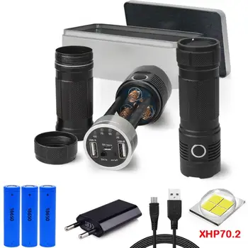 

power bank outdoor long range flashlight xhp70 usb charge most powerful flashlight spotlight hunting military lamp 18650 torch