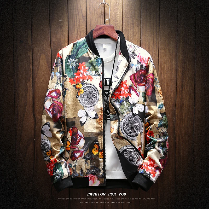 

2019 New Rose Bomber Jacket Men Mens Casual Jackets Coat 5XL