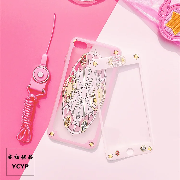 Чехол для iphone 8 8 plus Cardcaptor Sakura+ пленка для экрана из закаленного стекла, розовый чехол для iphone 6 6 S plus 7 7 plus X+ пленка