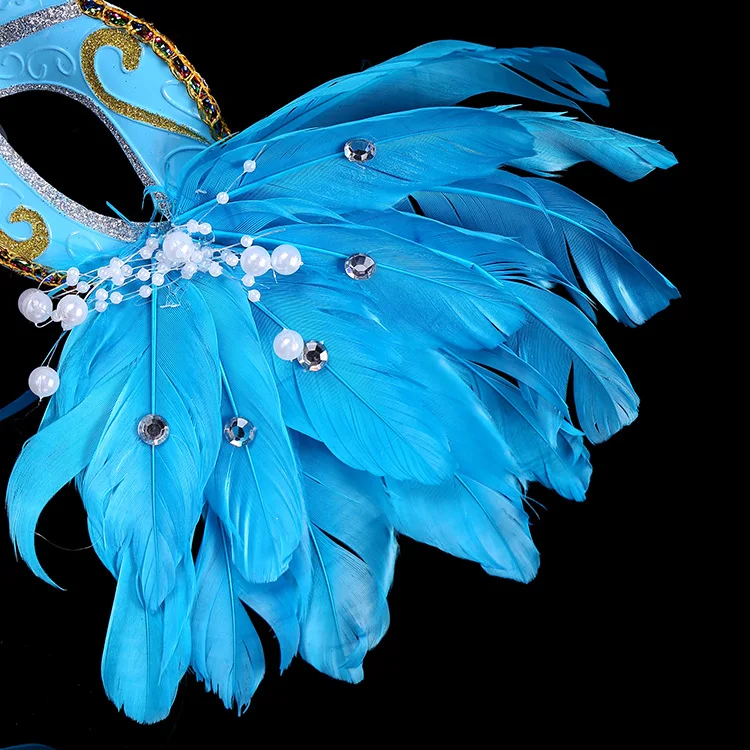 Венецианская Маскарадная маска на палочке костюм Марди Грас наглазник печать Хэллоуин карнавал ручной палки перья вечерние маски