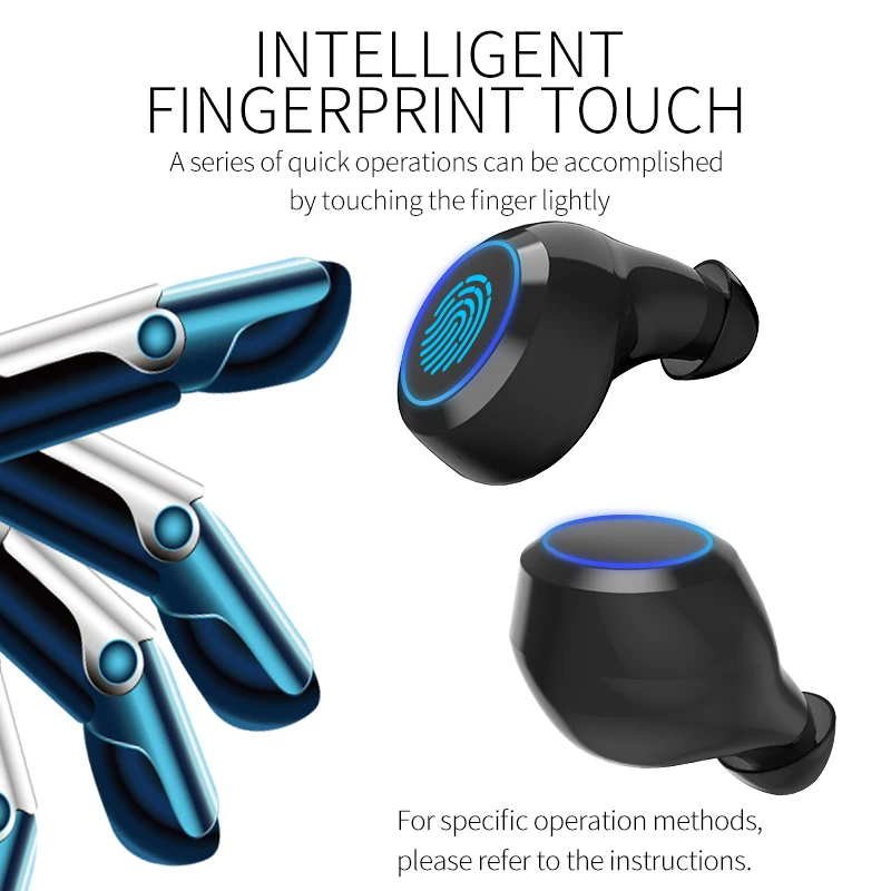 LEORY HM51 True Wireless blue tooth 5.0 Earbuds Smart Touch Hi-Fi Waterproof In-ear Earphone Headset With Charging Case