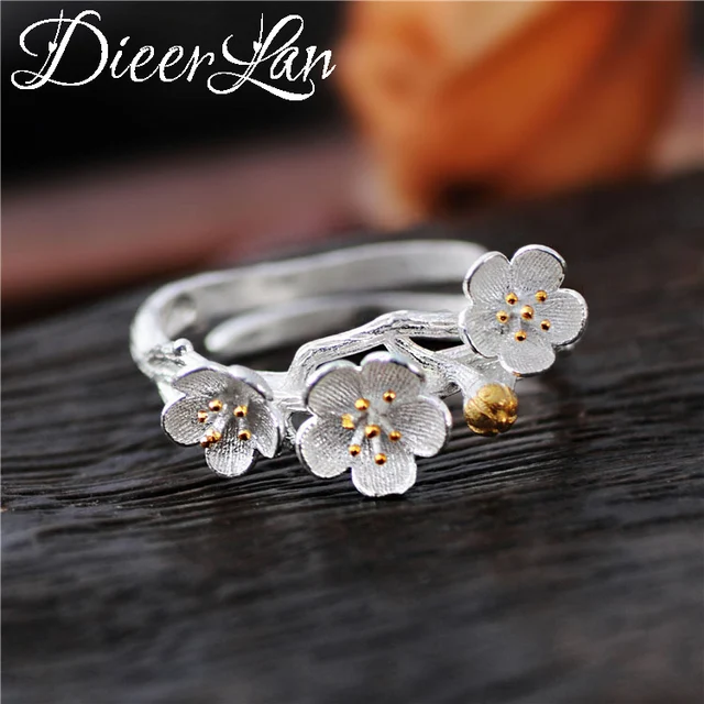 DIEERLAN Real Pure 925 Sterling Silver Big Flower Rings for Women Wedding Jewelr DIEERLAN Real Pure 925 Sterling Silver Big Flower Rings for Women Wedding Jewelr