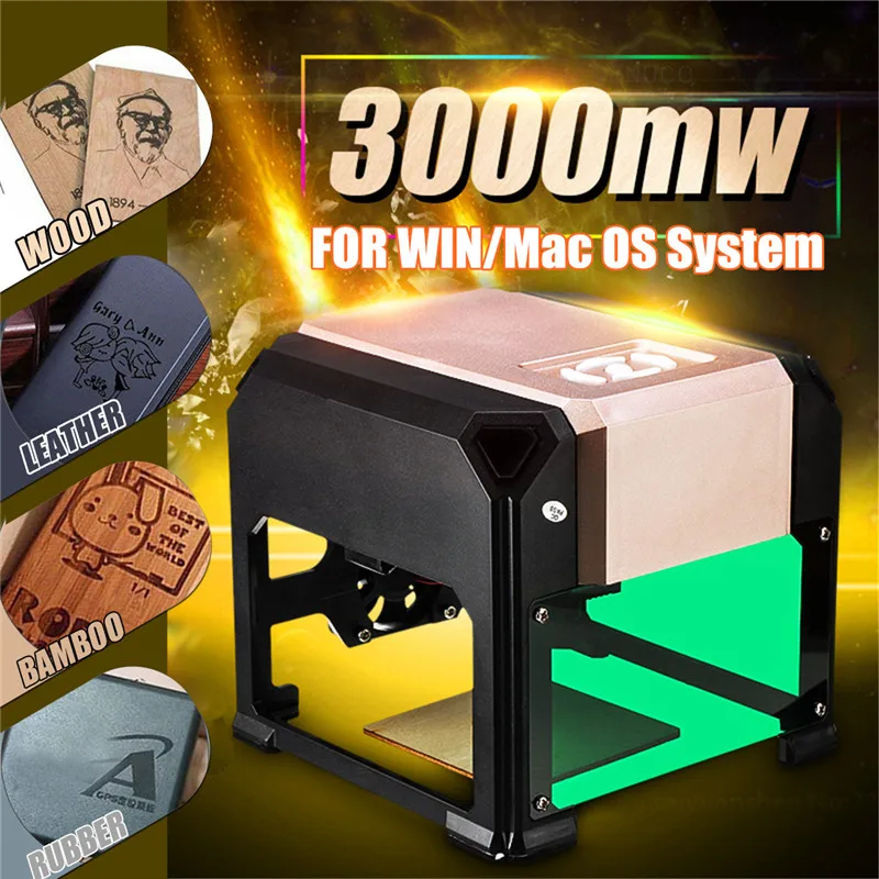 

3000MW Upgrade Desktop Laser Engraving Machine Logo Marking FOR WIN/Mac OS System Wood Router CNC Laser Carving Machine