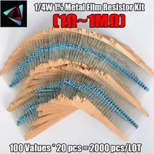 New Arrival 2000pcs 100 Values 1 4W 1M Metal Film Resistor Assorted Kit 1 ohm 1M