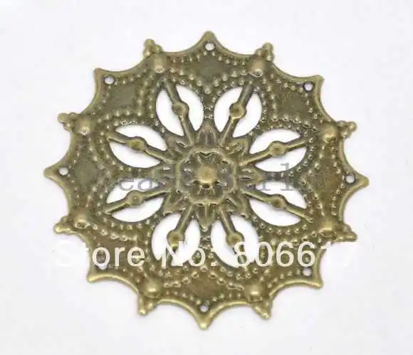 50 Bronze Tone Filigree Flower Wraps Connector Embellishments Findings 36mm 