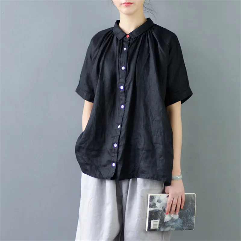 Goede SCUWLINEN 2018 Nieuwe Zomer Vrouwen Tops Casual Batwing mouwen Plus Size Losse Korte mouwen Linnen Shirts S367