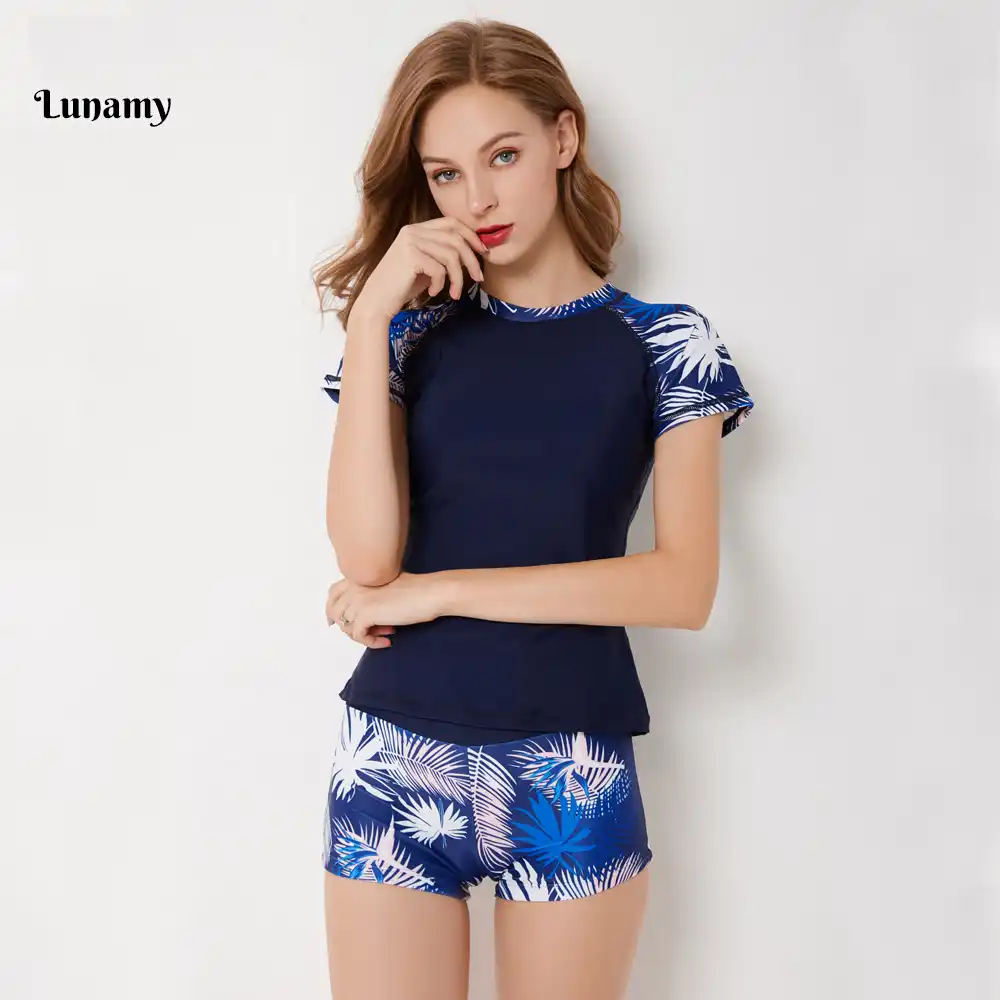 two piece short sleeve swimsuit