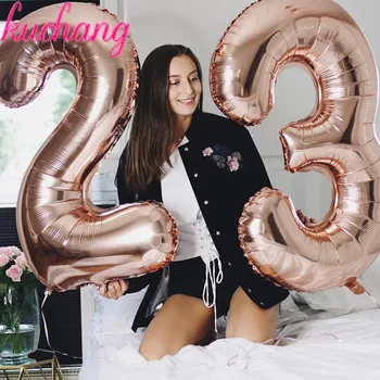 

40inch Rose Gold Number Foil Balloons Wedding Birthday Number 0-9 Helium Balloon Party Decorations Event Supplies