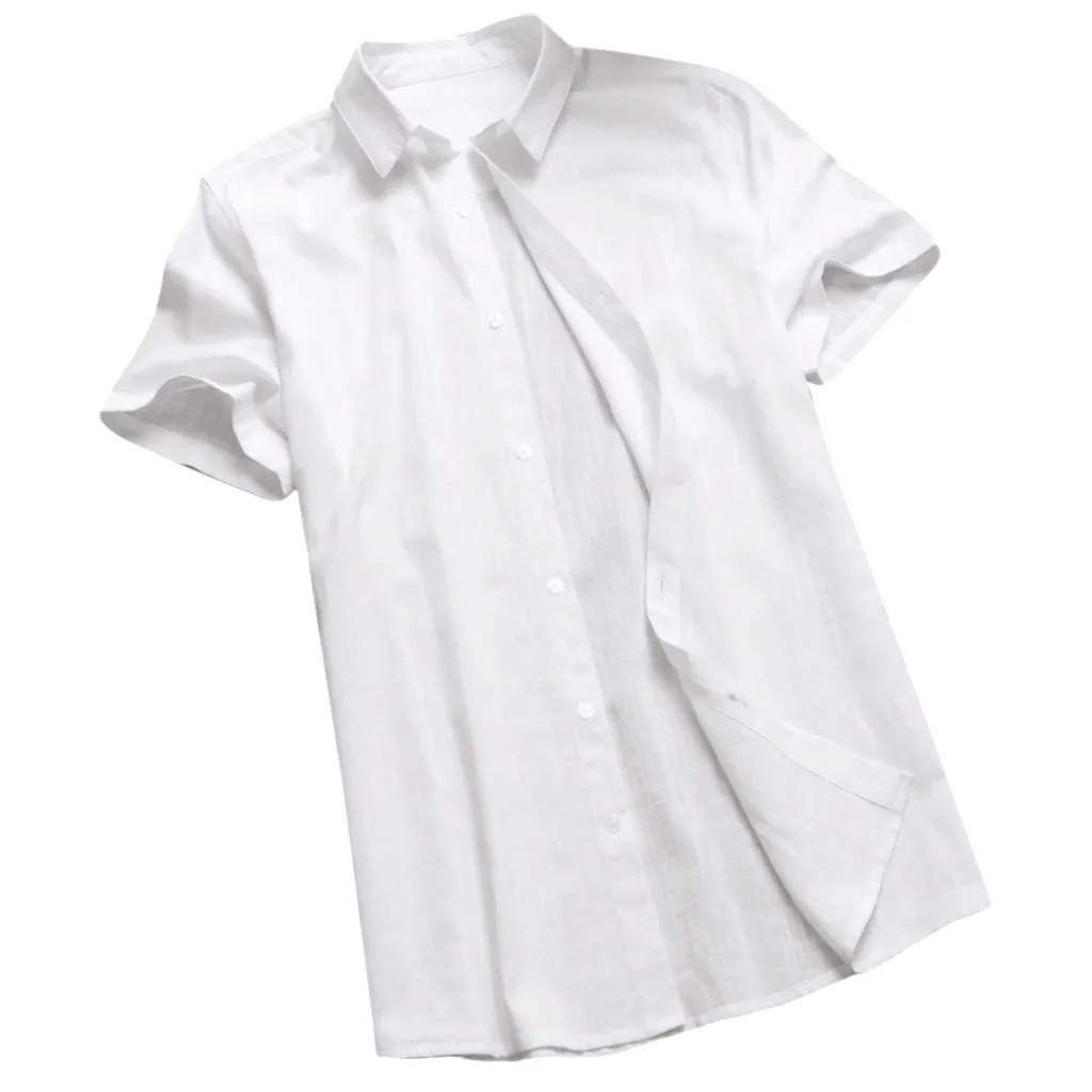 Мужские Мешковатые хлопковые льняные однотонные ретро рубашки с короткими рукавами и пуговицами, топы, блузки, оптовая и Прямая поставка