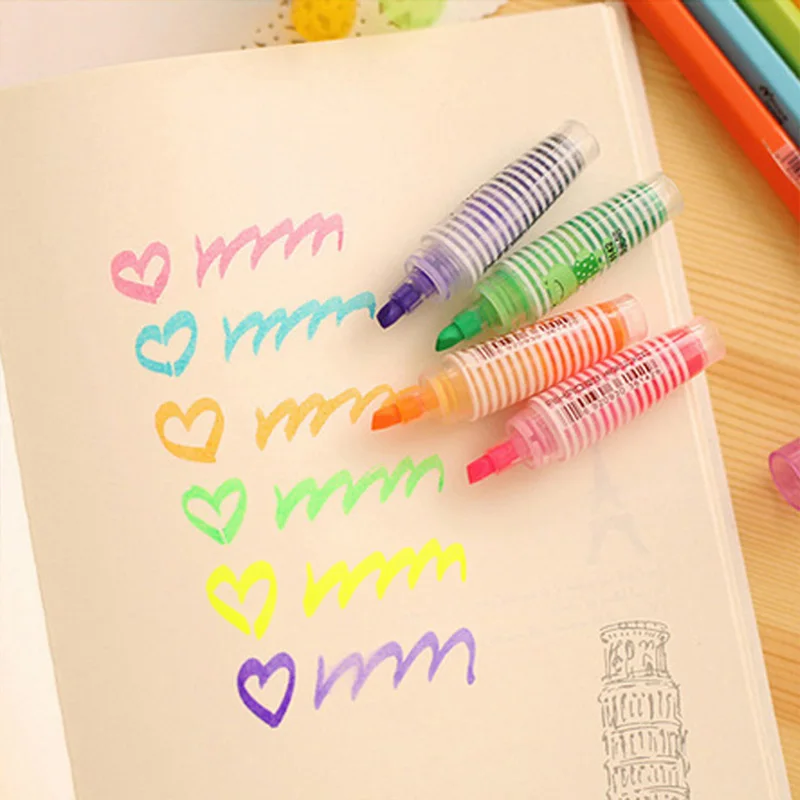 

6 pcs/pack Cute Kawaii Mini Highlghter Pen Set Marker Pens for Kids Painting Drawing Gift School Students japanese stationery