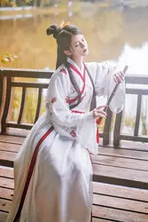 2019 летний год красный hanfu для женщин Китайский традиционный костюм национальный моложе стиль Костюмы веер для танца янгко этап Одежда для
