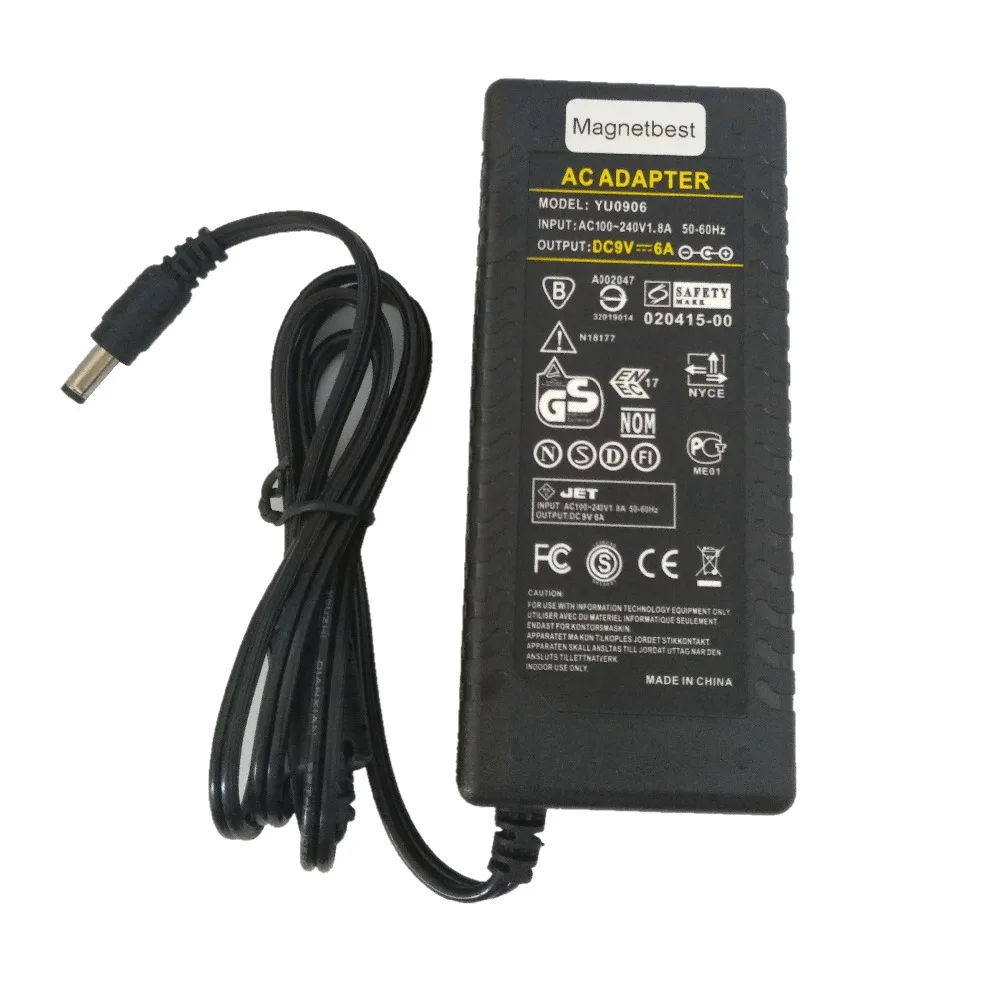 9V 6A 54 Вт адаптер переменного, постоянного тока с IC чип Питание адаптер reallac 9V6A Зарядное устройство Трансформатор для POS Светодиодные Ленты Света CCTV с кабелем переменного тока