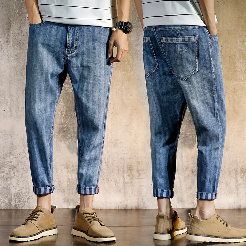 2019 Fashion Europeans Style Man Striped Harem Denim pants men Cuff Leg Jeans Personal Male Slim Amazing Street Quality Trousers