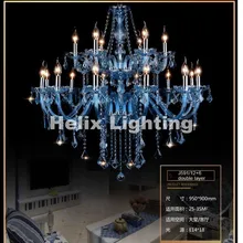 Европейский современный Синий K9 хрустальная люстра Блеск хрустальные люстры светильник люстра светодиодный AC вилла Синяя лампа