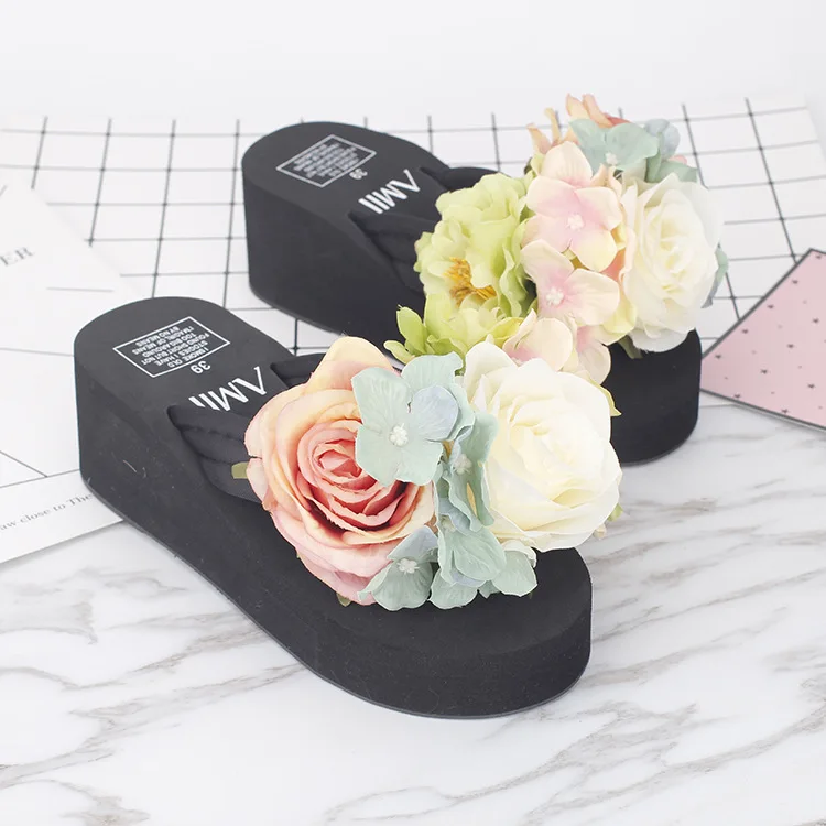 2017 Women Summer Flip Flops Cause Slippers Beautiful Flowers Female High Heel Cheap Platform Beach Shoes Online51