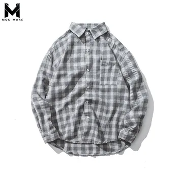 

2018 Fashion New Mens Shirts Check Pattern Mens Clothing Brand Shirt Square-cut collar Casual Style Mens Trend Long Sleeve Shirt