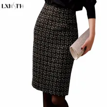 Осень зима Женская твидовая юбка черная тонкая женская сексуальная облегающая шерстяная юбка-карандаш Офисная Женская юбка юбки для работы высокое качество