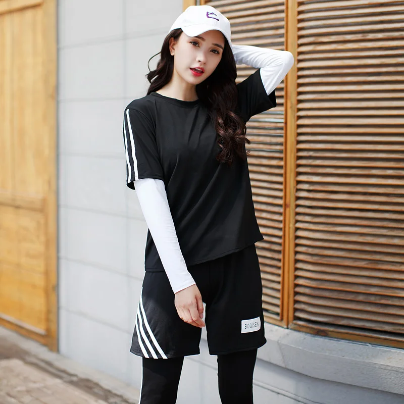 

Women Yoga Set Sports Suit Long Sleeve Fitness Breathable Sport Bra Yoga T-Shirts Running Pants 4 Pieces Set Large Size