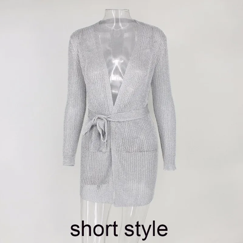 NATTEMAID Модные женские весенние сексуальные Клубные платья с v-образным вырезом и длинным рукавом элегантное вязаное платье-свитер с поясом - Цвет: Silver