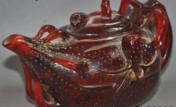 

Chinese Artificial Amber Craved melon shape Wine Tea Pot Flagon teapot tea set